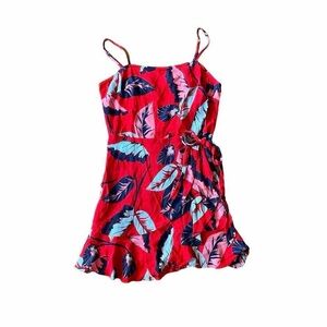 Express Red Floral Wrap Mini Dress - Size M